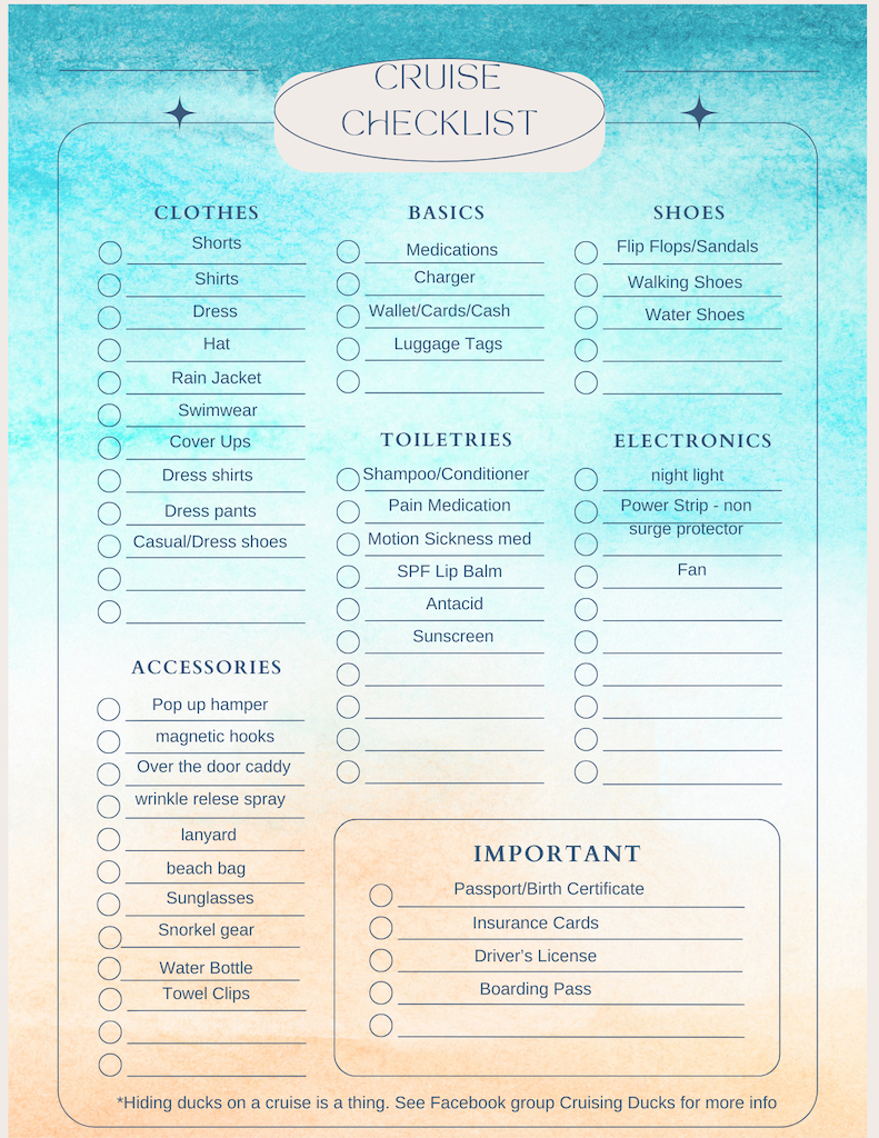 Cruise Checklist